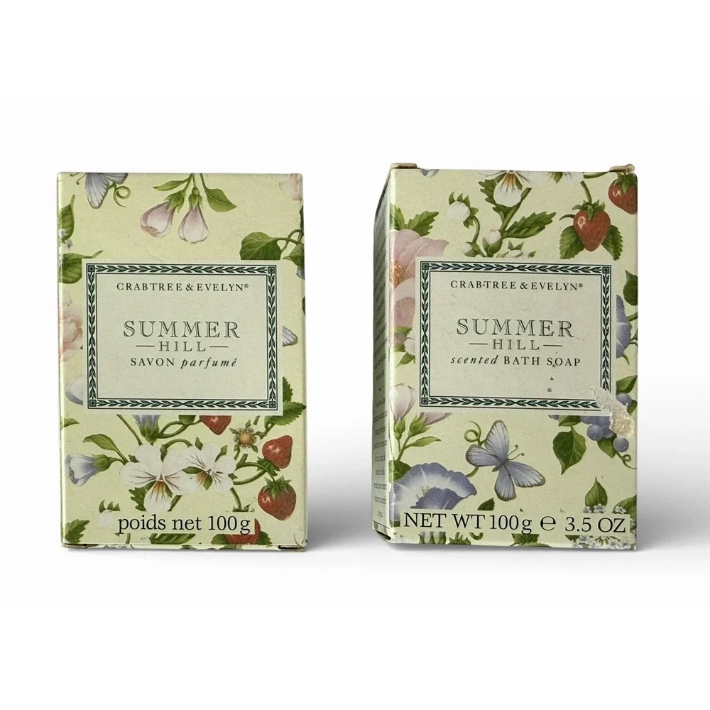 TWO NEW Crabtree‎ Evelyn SUMMER HILL Single Bar Bath Soap 100g 3.5 DISCONTINUED
